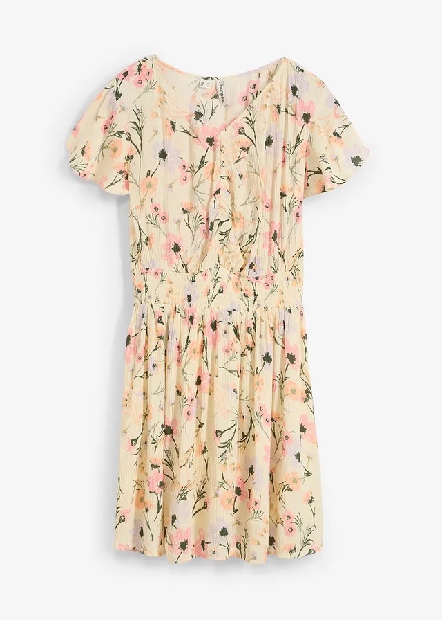 Rochie mini din viscoză vaporoasă • bej natur/roz soft înflorat • magazin bonprix