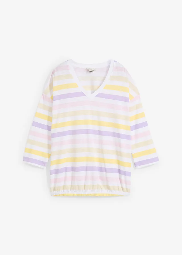 T-shirt en coton flammé, manches 3/4
