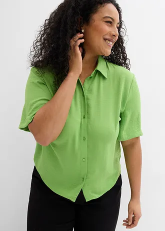 Boxy blouse van lichte crêpe, Kleur: klavergroen