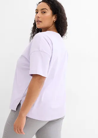 Oversized boxy shirt van biologisch katoen, Kleur: zacht lila gedessineerd