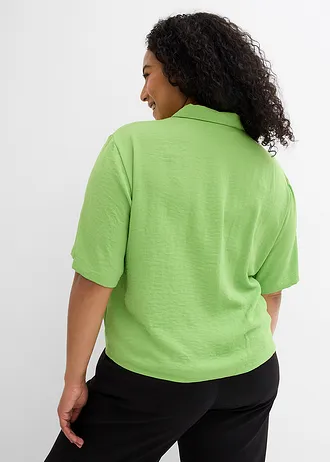 Boxy blouse van lichte crêpe, Kleur: klavergroen