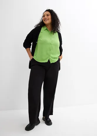 Boxy blouse van lichte crêpe, Kleur: klavergroen