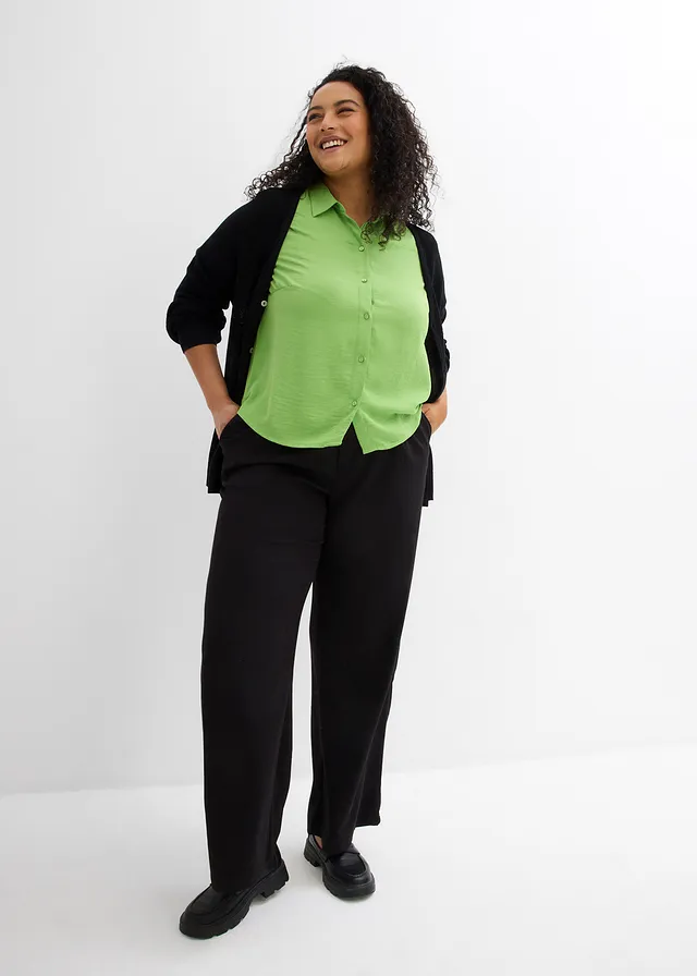 Boxy blouse van lichte crêpe, Kleur: klavergroen