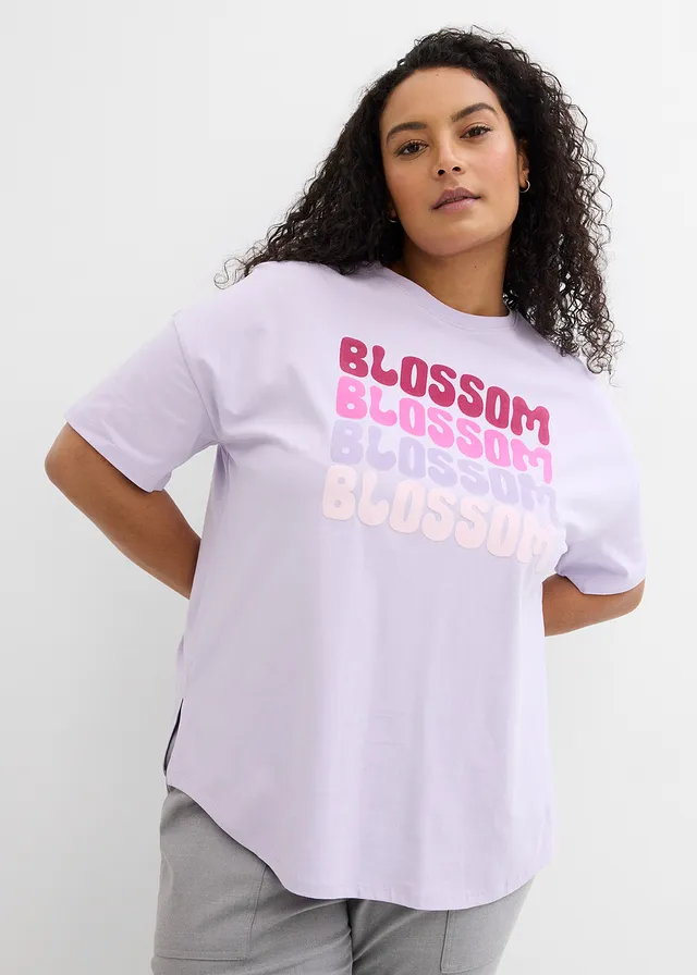 T-shirt boxy oversize en coton, Couleur: mauve clair imprimé