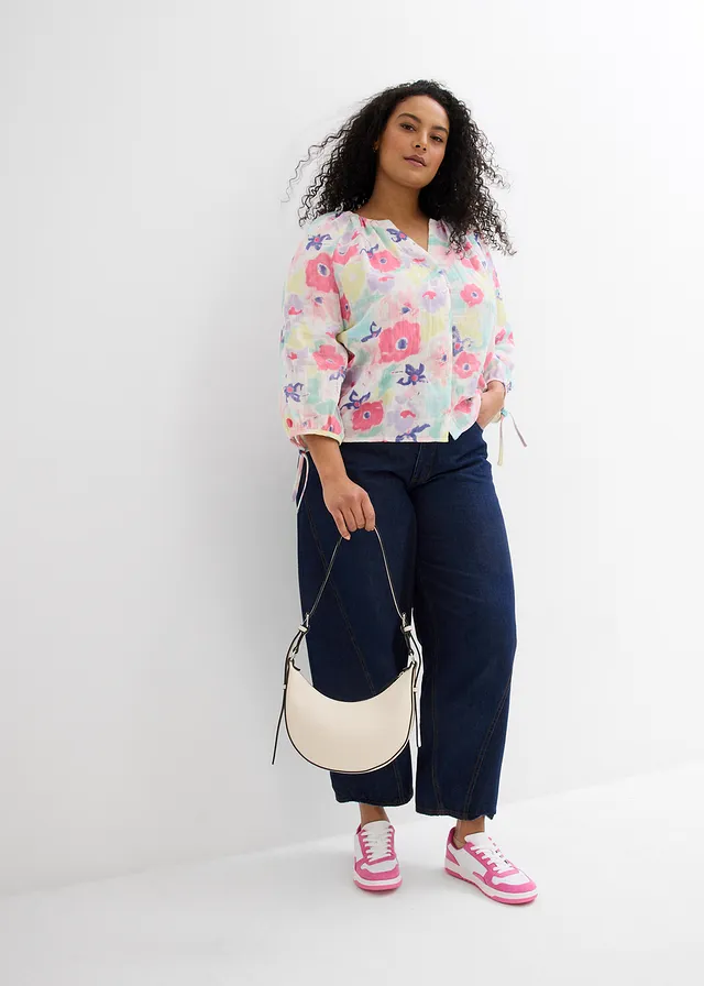 Mousseline blouse van puur katoen, Kleur: multicolor gebloemd