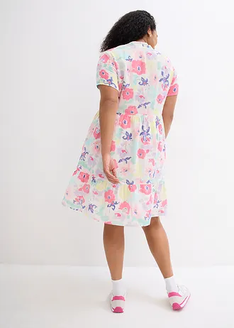 Jurk van mousseline, Kleur: wolwit-paarsblauw-flamingopink-citroensorbet-roze-zacht lila-roze poudre-mint-lichtblauw-rookmint-lila gebloemd