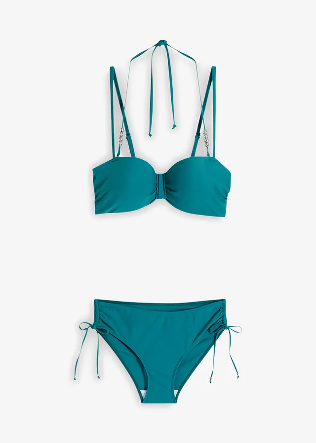 Bikini cu sutien balconette cu armătură, cu bretele suplimentare neckholder (2 piese)