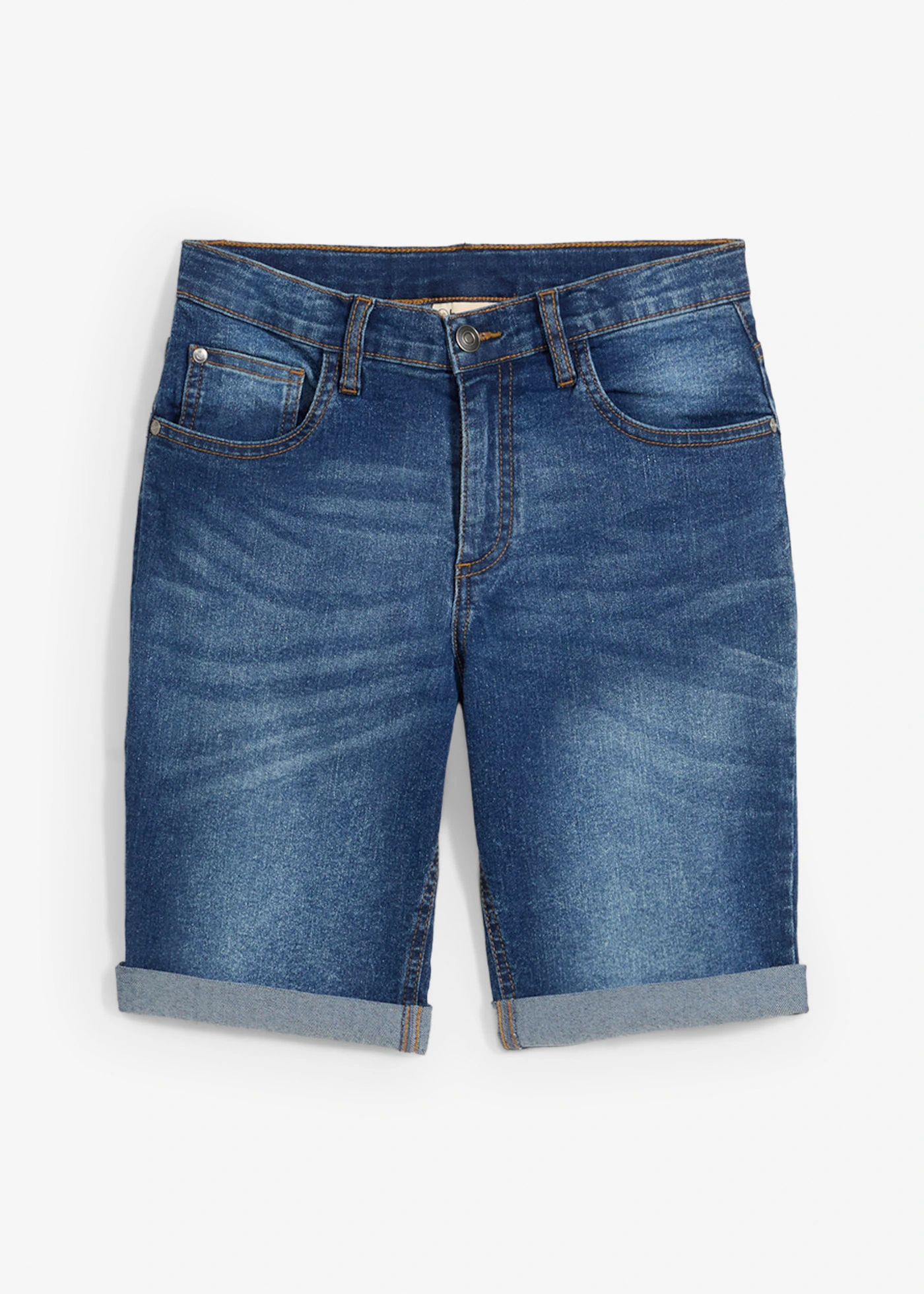 Bermudy jeansowe chłopięce ze stretchem, z regulowanym paskiem, slim fit • niebieski denim • sklep bonprix