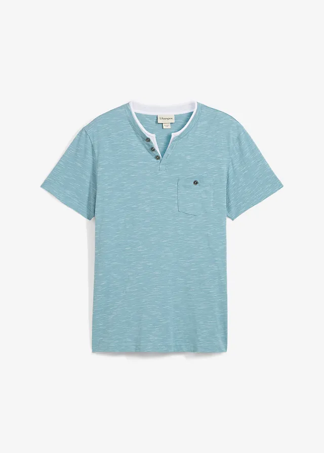 2-in-1 shirt, korte mouw, Kleur: mineraalblauw gemêleerd