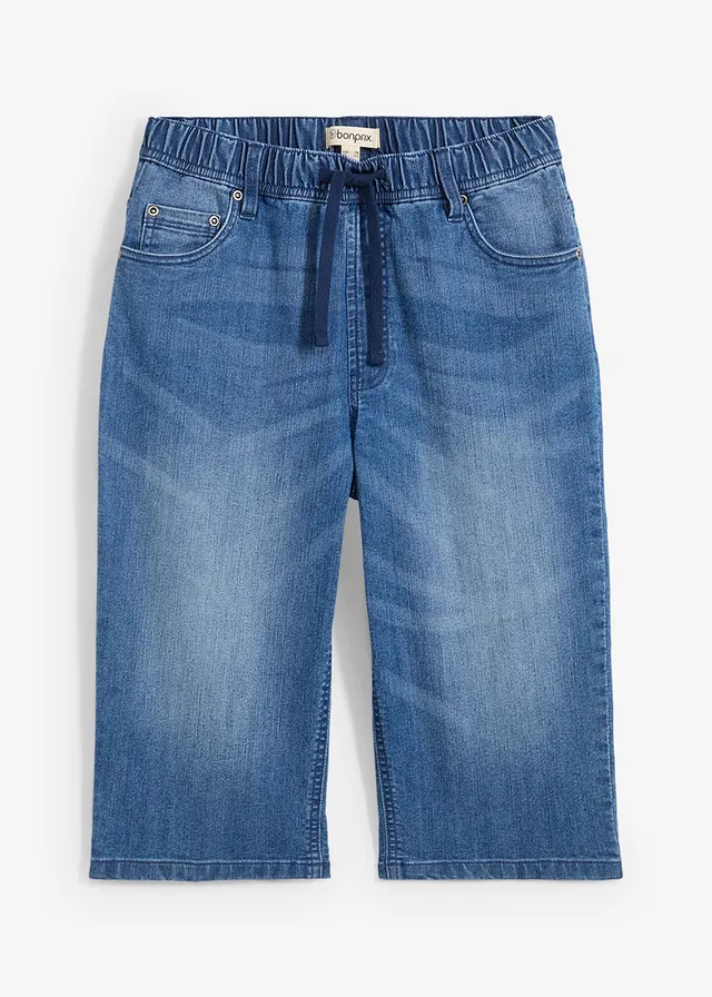 Bermuda long en jean, taille extensible, slim