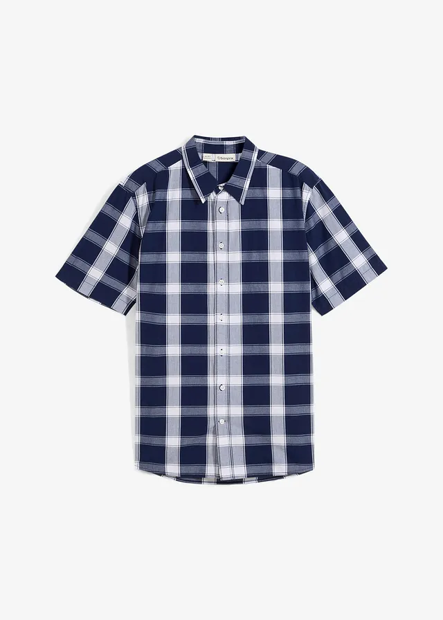 Overhemd van katoen met korte mouwen, Kleur: donkerblauw geruit