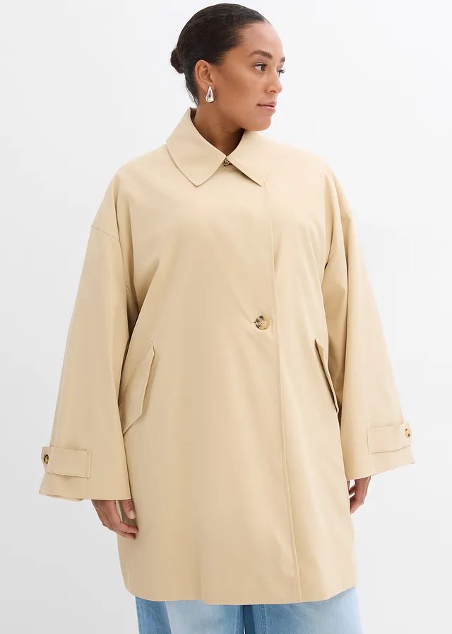 Trench-coat coupe trapèze, Couleur: beige vert