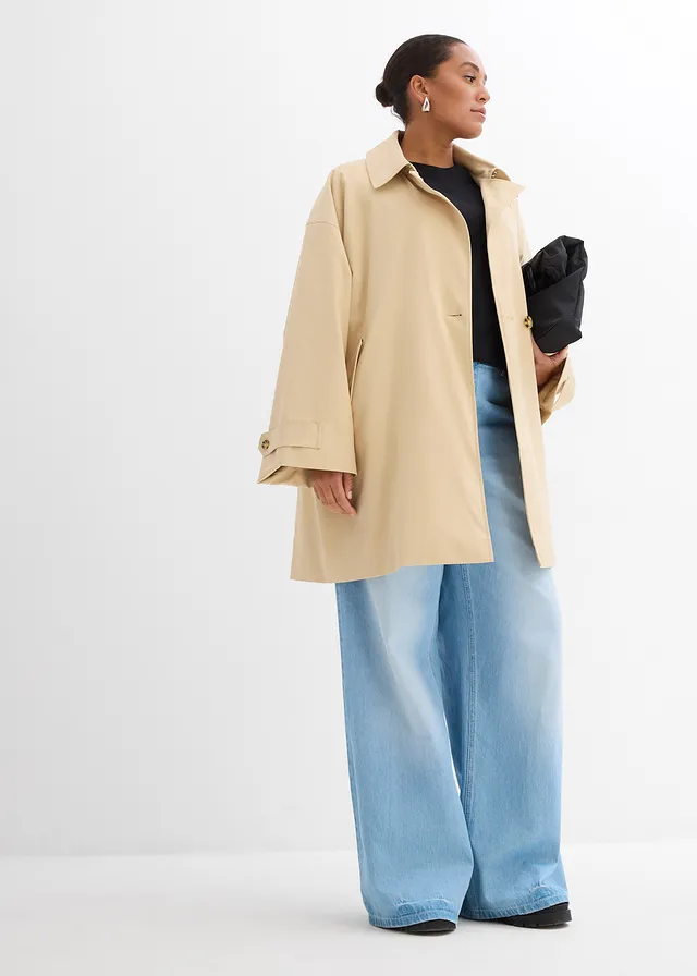 Trench-coat coupe trapèze, Couleur: beige vert