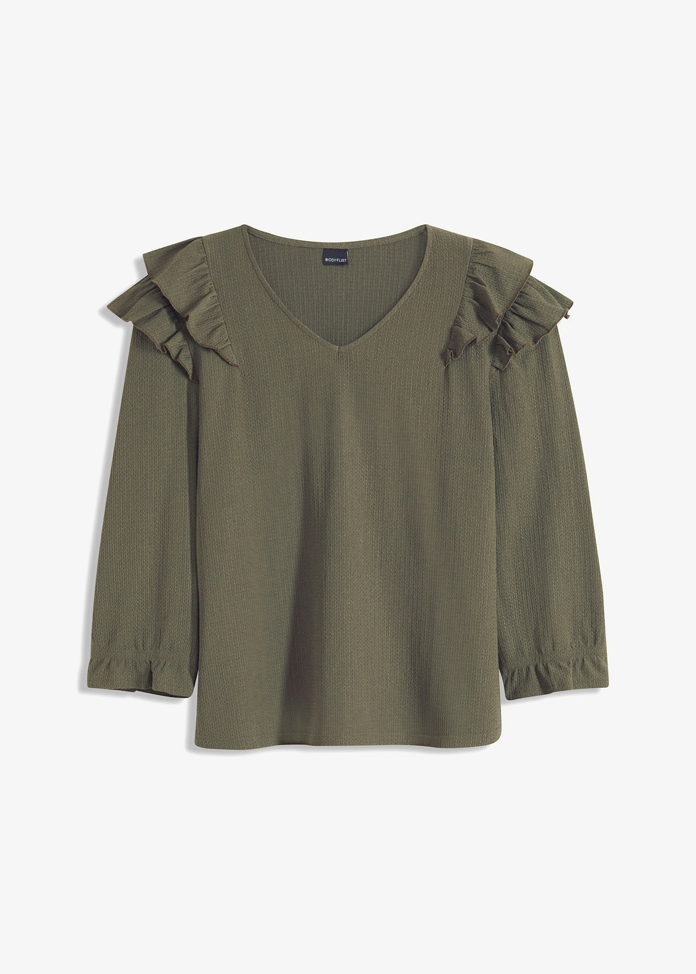 Bluză cu material structurat și volane • oliv închis • magazin bonprix