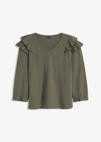 Bluză cu material structurat și volane • oliv închis • magazin bonprix