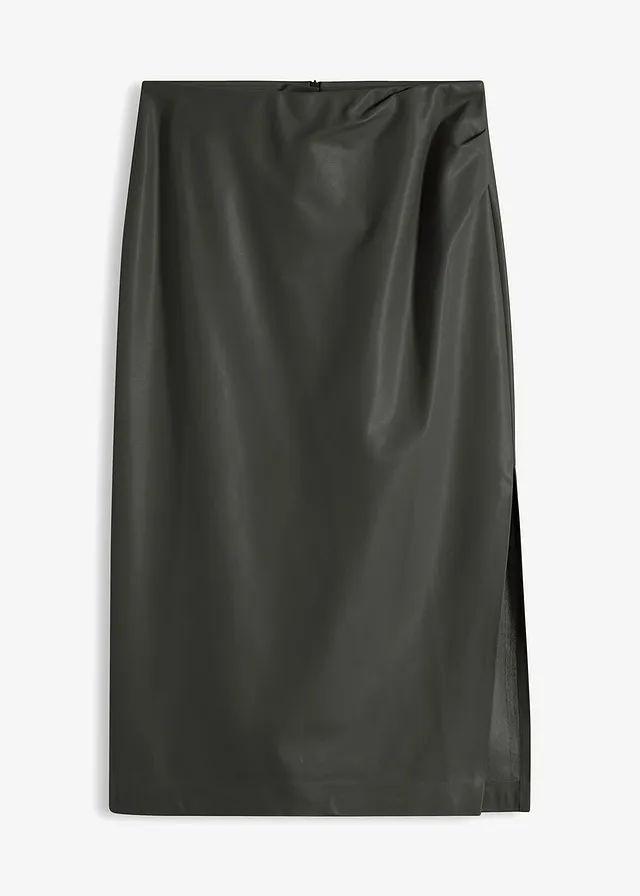 Koženková midi sukňa