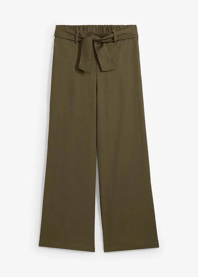 Culotte in een lichte linnenmix • donkerolijfgroen • bonprix online shop