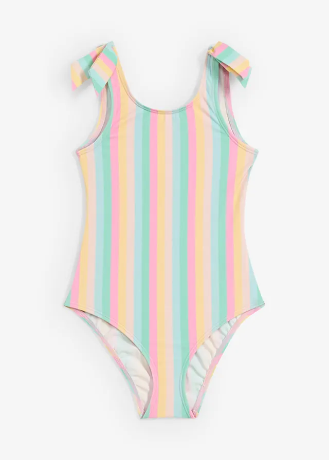 Maillot 1 pièce, Couleur: rose-jaune clair-aigue-marine rayé
