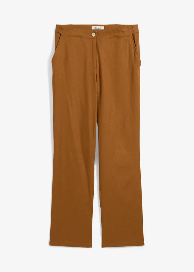 High waist linnen broek met elastische inzet
