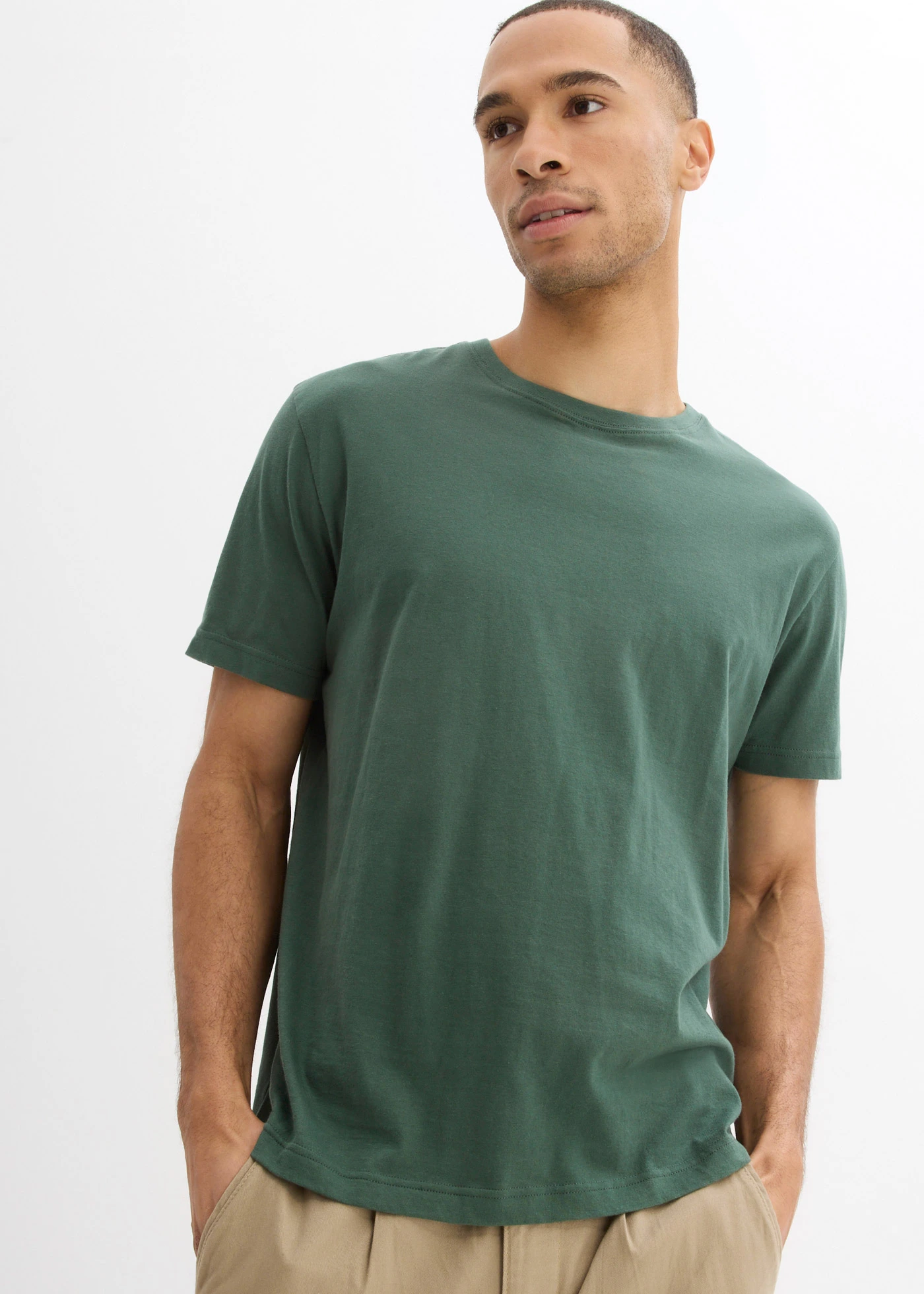 Tricou (set/3 buc.) • alb+verde fumuriu+verde-umbră • magazin bonprix
