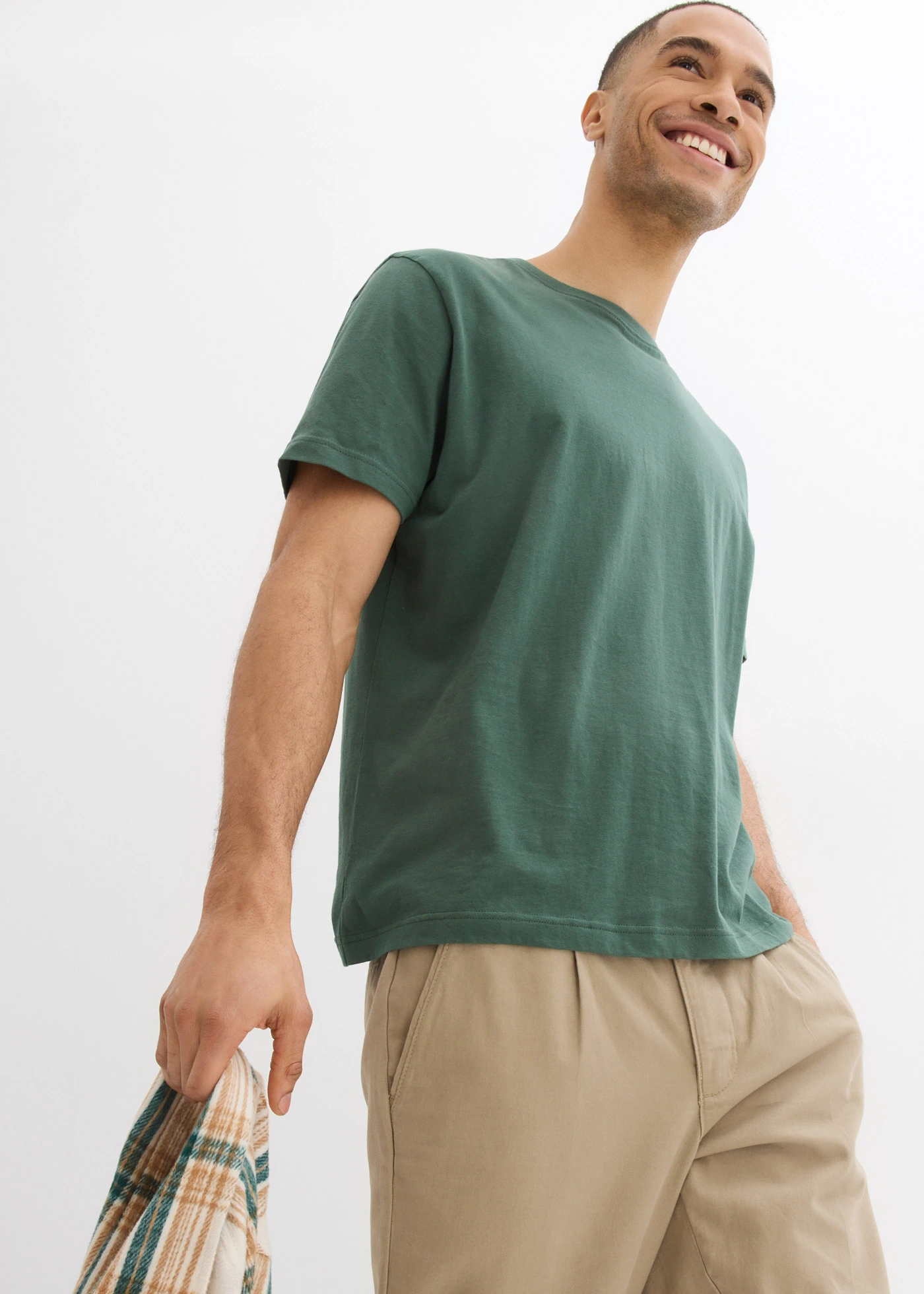 Tricou (set/3 buc.) • alb+verde fumuriu+verde-umbră • magazin bonprix