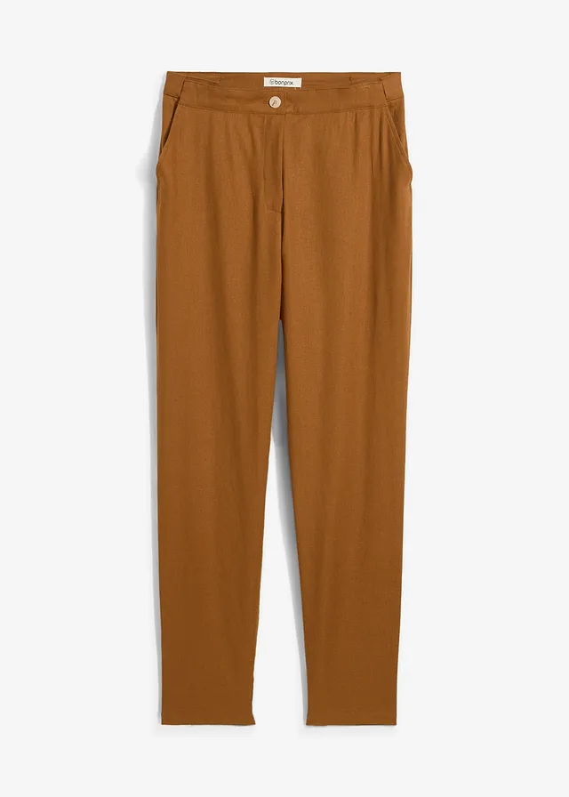Pantaloni cu talie înaltă, deasupra gleznei, din amestec de in și viscoză