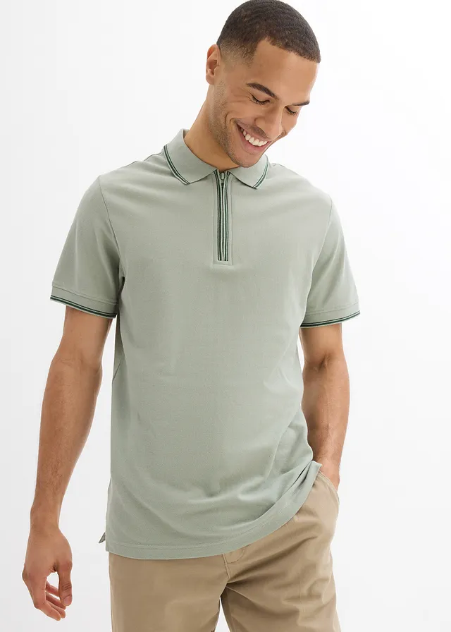 Poloshirt van katoen met ritssluiting • rookgroen • product-page.page-title-suffix