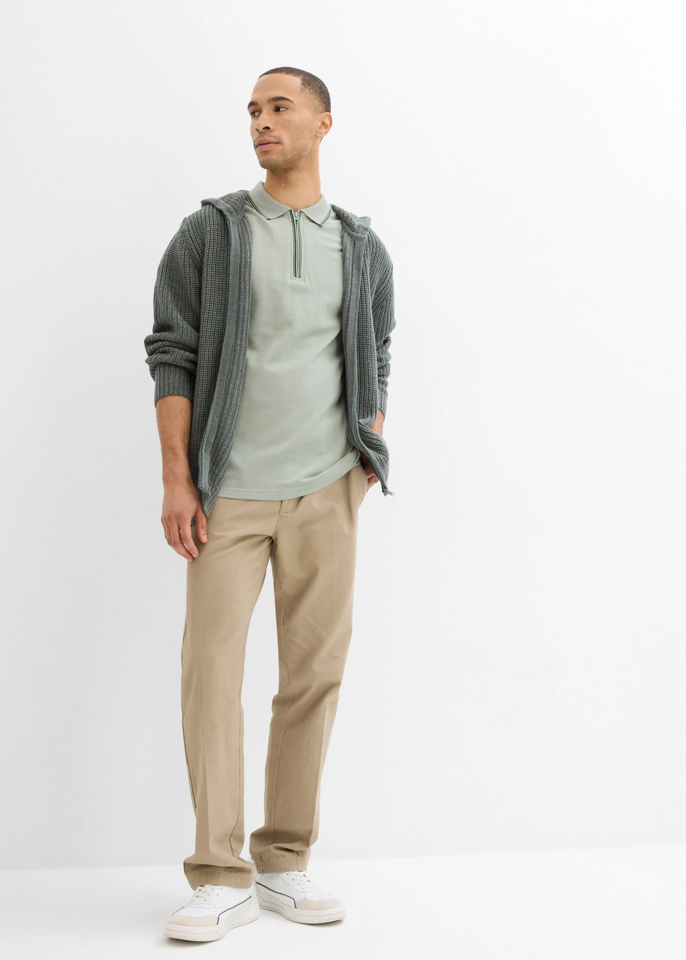 Piqué poloshirt van katoen met ritssluiting • rookgroen • bonprix online shop