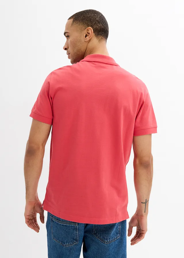 Polo en maille piquée 100% coton, Couleur: rouge corail