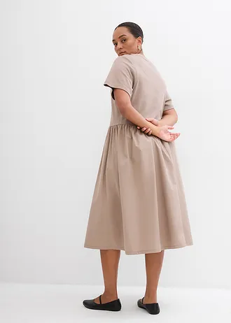 Midi-jurk van puur katoen, Kleur: taupe