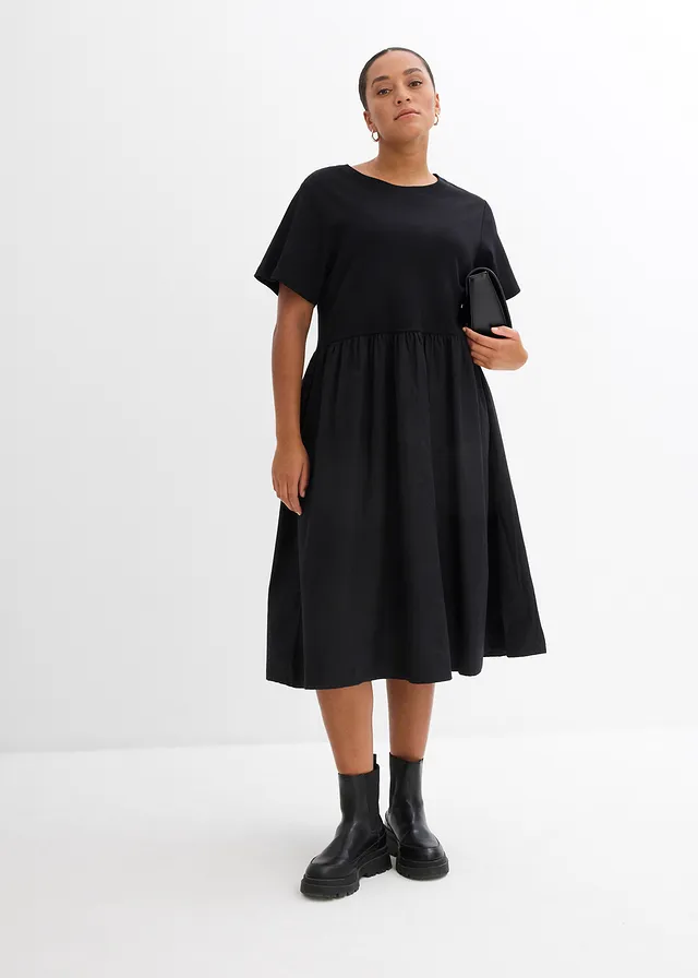 Robe midi 100% coton, Couleur: noir