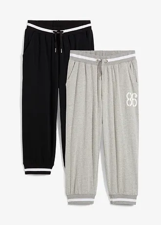 3/4 joggingbroek (set van 2) • lichtgrijs gemêleerd+zwart • bonprix online shop