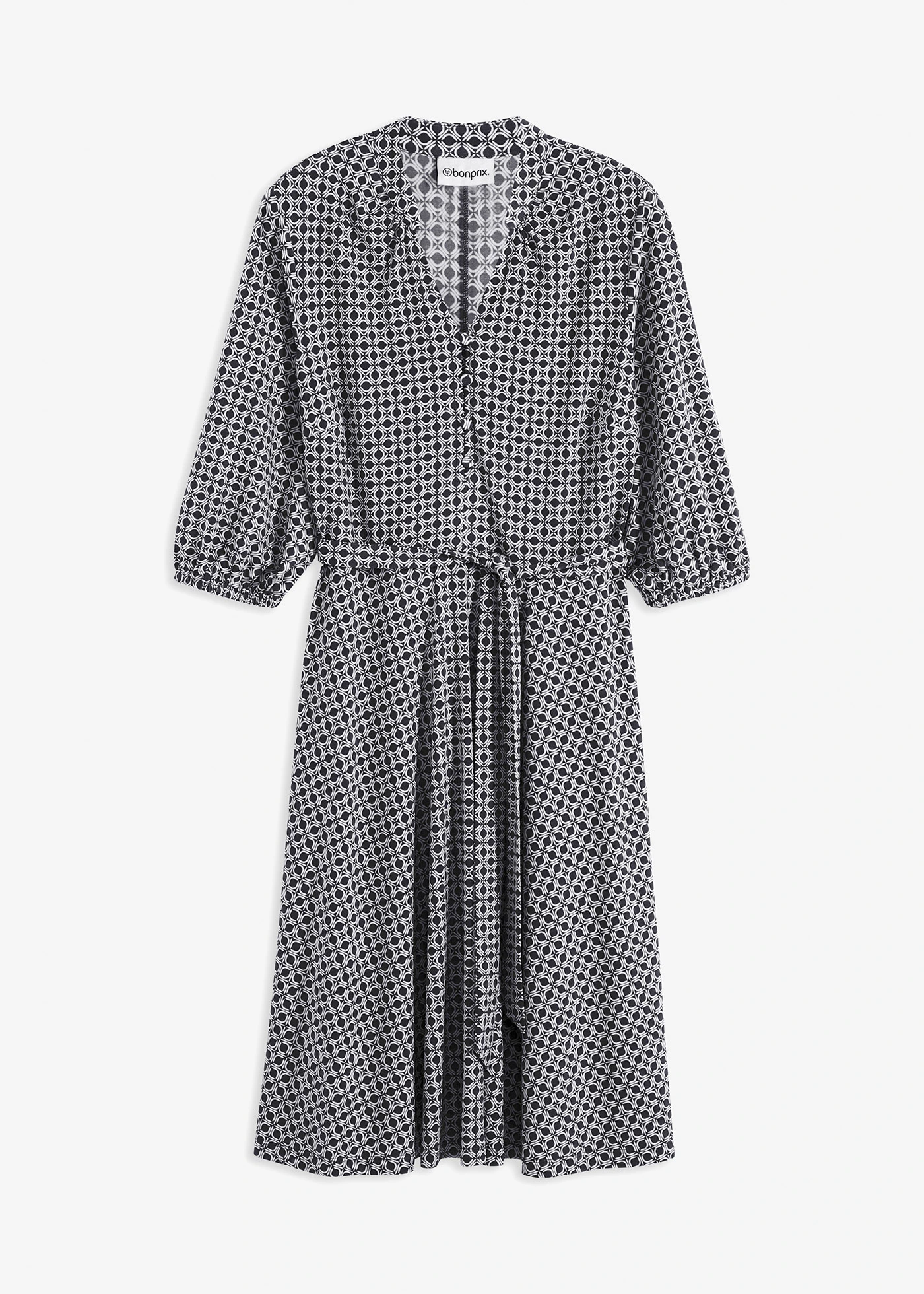 Robe en jersey avec ceinture à nouer (ens. 2 pces) • noir-blanc imprimé • Boutique bonprix
