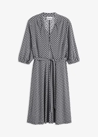 Jersey shirtjurk met ceintuur (2-dlg. set) • zwart/wit • bonprix online shop