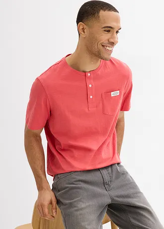 Henley shirt met comfort fit van puur biologisch katoen, korte mouw • koraalrood • bonprix online shop