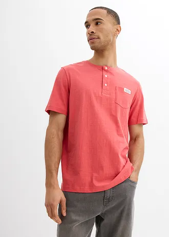 Henley shirt met comfort fit van puur biologisch katoen, korte mouw • koraalrood • bonprix online shop