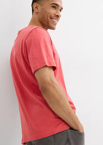 Henley shirt met comfort fit van puur biologisch katoen, korte mouw • koraalrood • bonprix online shop