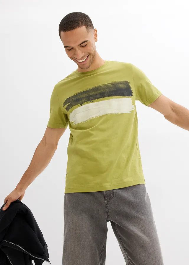 T-shirt van biologisch katoen • goud-olijfgroen horizontaal gestreept • product-page.page-title-suffix