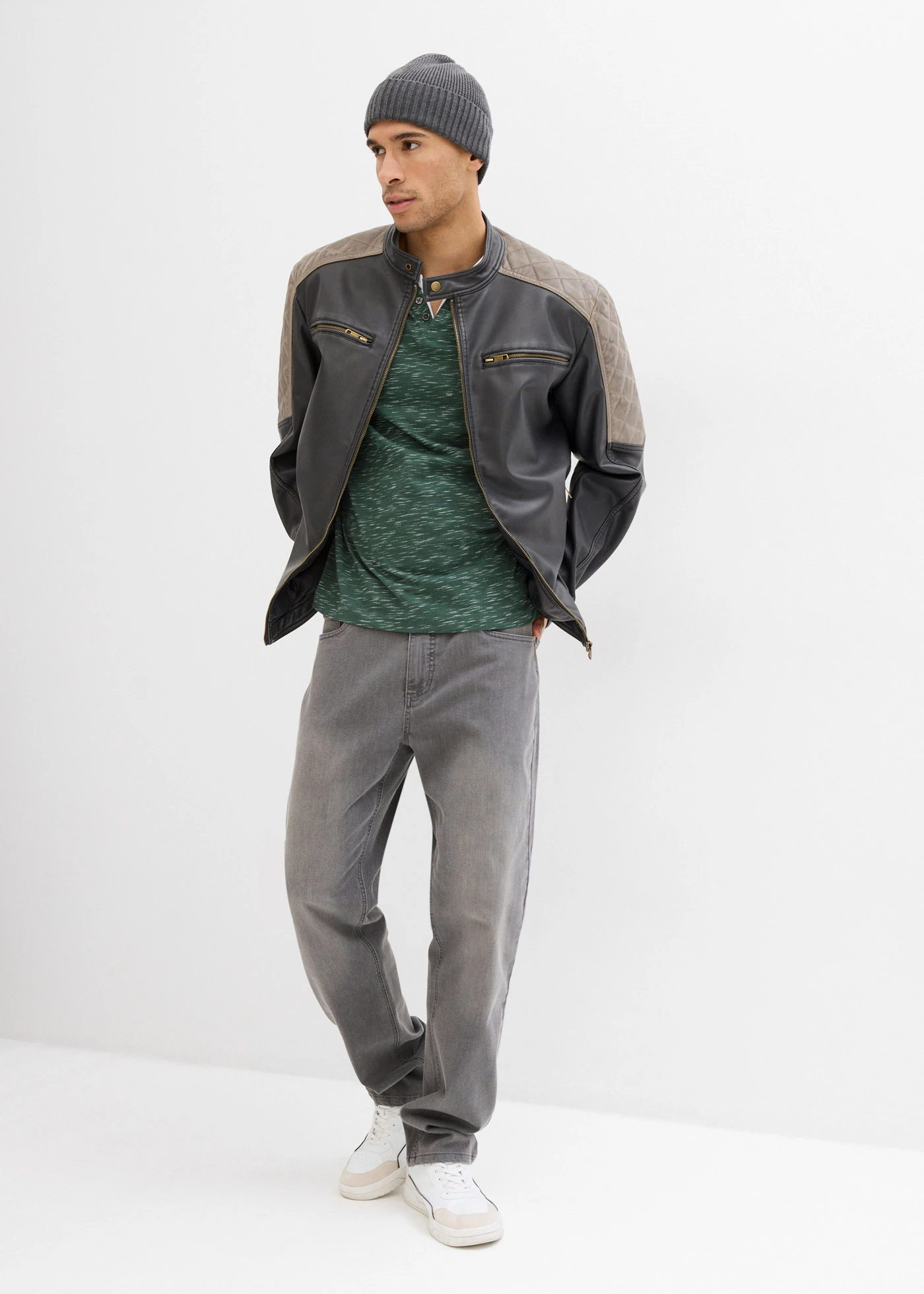 Imitatieleren jas in bikerstijl • antraciet • bonprix online shop