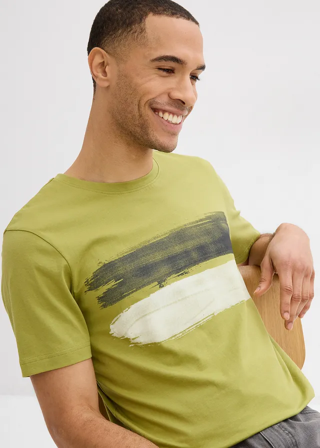 T-shirt van biologisch katoen • goud-olijfgroen horizontaal gestreept • product-page.page-title-suffix