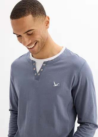 Lot de 2 T-shirts manches longues, style 2en1 • bleu foncé + bleu fumé • Boutique bonprix