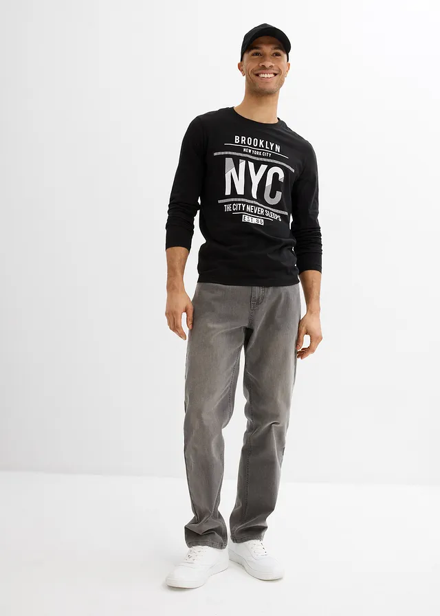 T-shirt manches longues 100% coton, slim, Couleur: noir