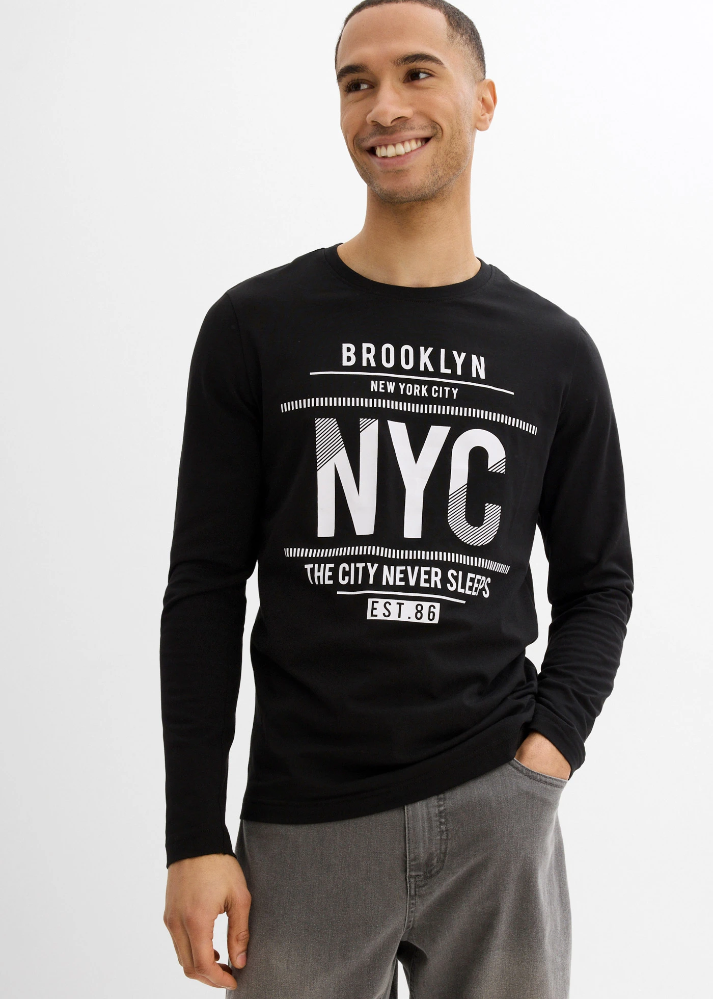 Bluzka z długim rękawem z czystej bawełny organicznej, slim fit • czarny • sklep bonprix