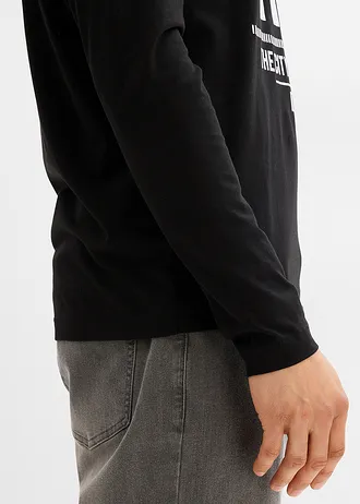 Bluzka z długim rękawem z czystej bawełny organicznej, slim fit • czarny • sklep bonprix