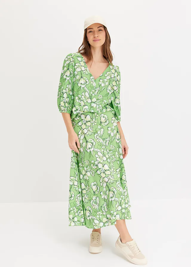Midi rok van een soepele viscosemix, Kleur: klavergroen gebloemd