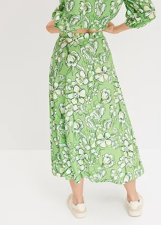 Midi rok van een soepele viscosemix, Kleur: klavergroen gebloemd