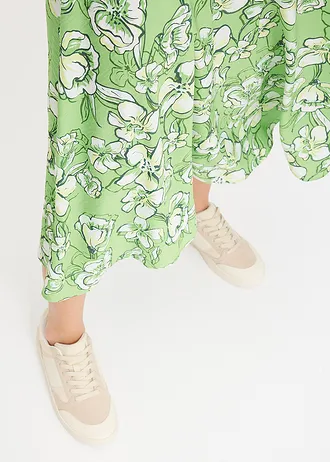 Midi sukně ze splývavé viskózové směsi • listově zelená s květy • bonprix obchod
