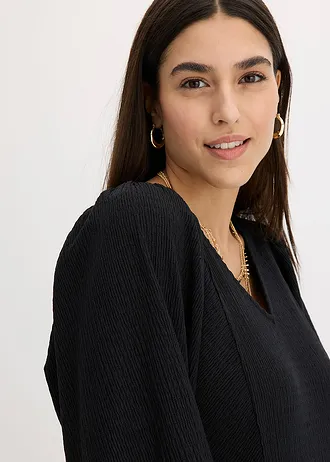 Midi jurk van gestructureerde jersey • zwart • bonprix online shop