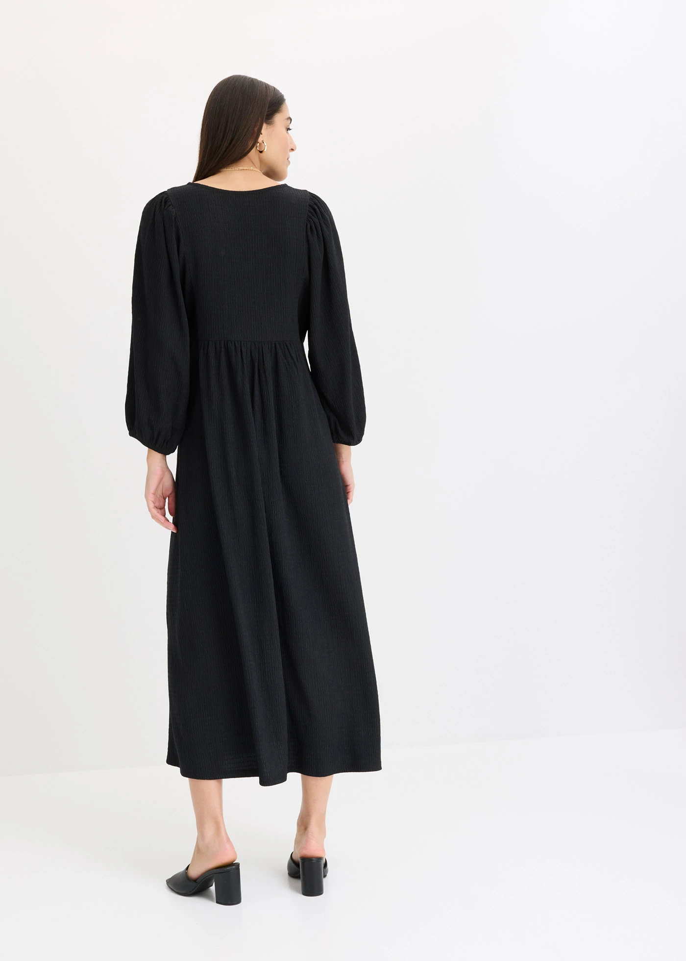 Maxi jurk van gestructureerde jersey • zwart • bonprix online shop