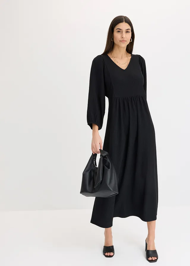 Maxi jurk van gestructureerde jersey • zwart • product-page.page-title-suffix